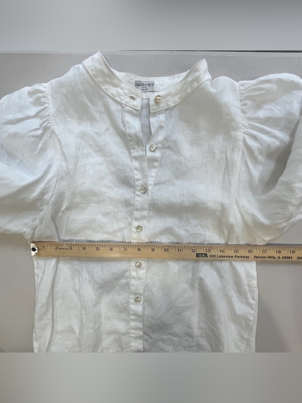 Lanhtropy White 100% Linen Puff Sleeve Button Blouse XS - Picture 9 of 12